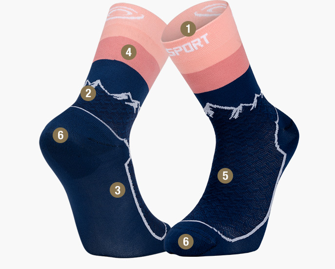 TREK DOUBLE GR Navy Blue/Pink High Sock